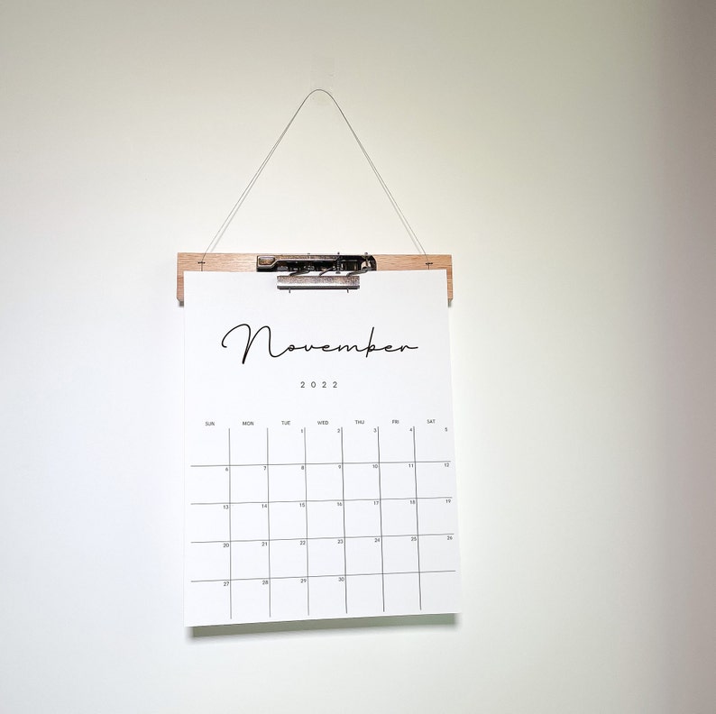 Wall Calendar With Wooden Frame Hanger Monthly Modern Dark Etsy