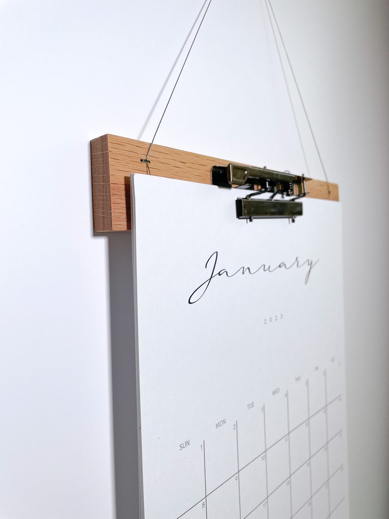 Wall Calendar With Wooden Frame Hanger Large Monthly Modern Etsy