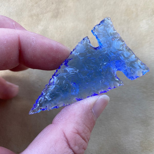 Blue Glass Side Notch Arrowhead by Chumash Artist Steven Saffold