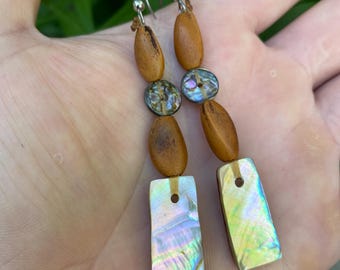 Red Abalone and Pine Nut Earrings by Chumash Artist Steven Saffold