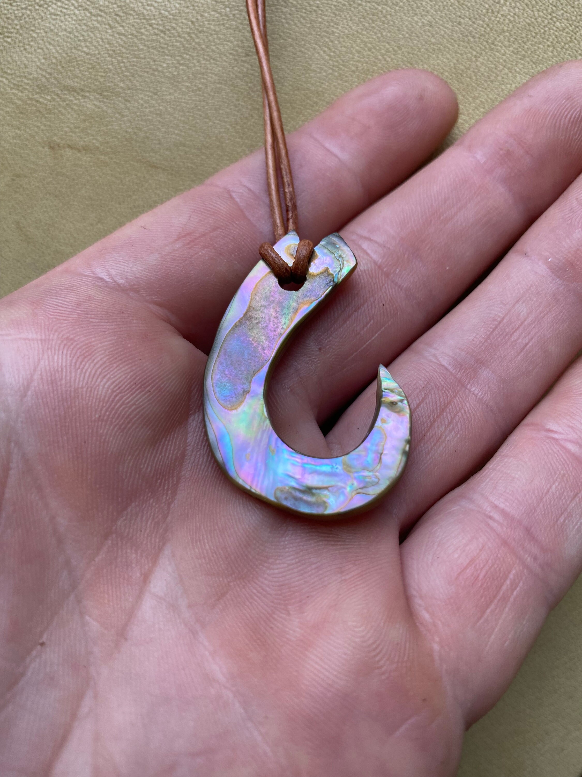 Red Abalone Hook Pendant by Chumash Artist Steven Saffold