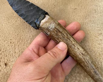 Dacite Knife with Moose Antler Handle by Chumash Artist Steven Saffold