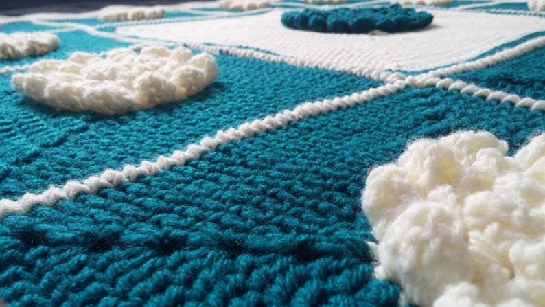 Teal and Cream Granny Squared Dahlia Afghan