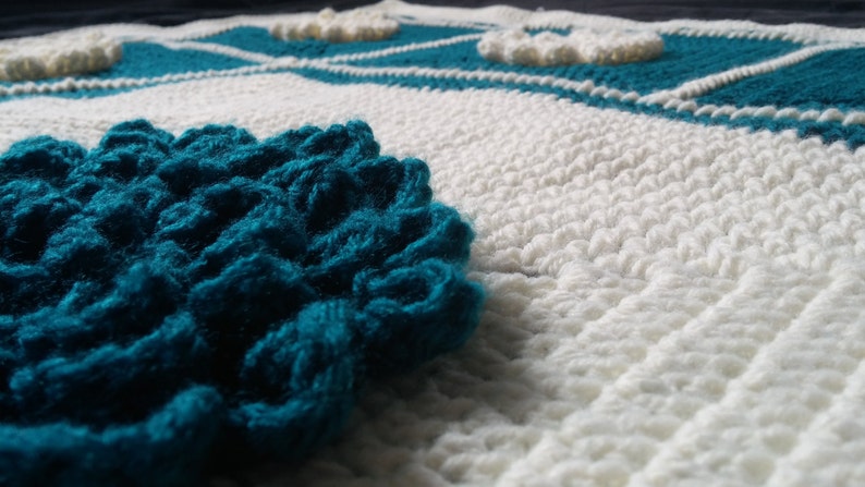 Teal and Cream Granny Squared Dahlia Afghan