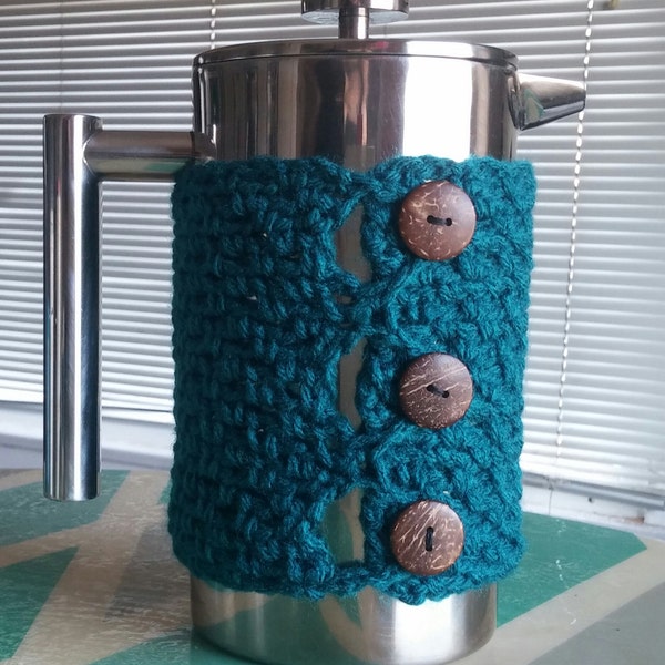 French press cozy w/natural coconut buttons