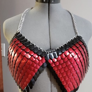 Red with Black Trim Chain/Scalemail Bikini Top