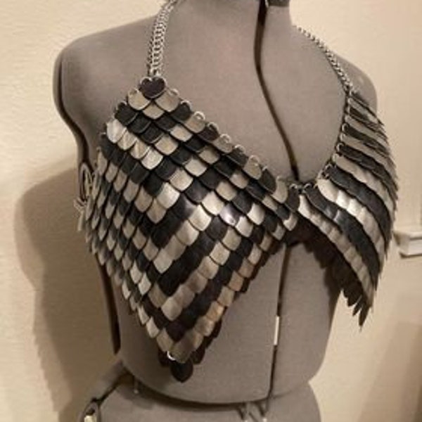 Chevron pattern XL two color chainmail bikini top chain mail bra scalemail