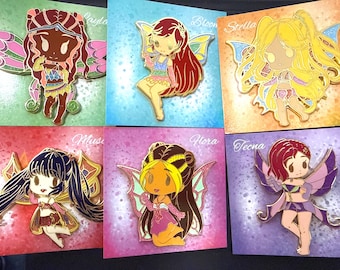 Fairy Club - Full Set - Fairy - Hard Enamel Pins - Stella - Flora - Bloom - Layla - Tecna - Musa