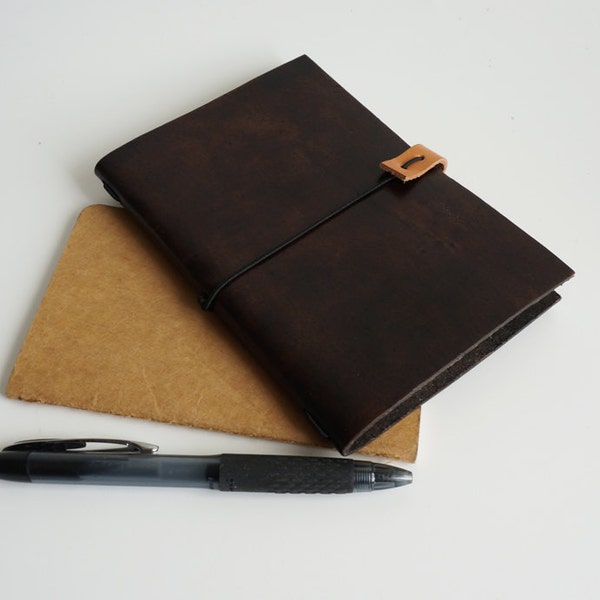 Refillable Leather Notebook Journal Cover -  for 3.5"x5.5" insert - personalize