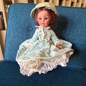 14 inch Vintage Furga Doll in Blue Velvet Dress