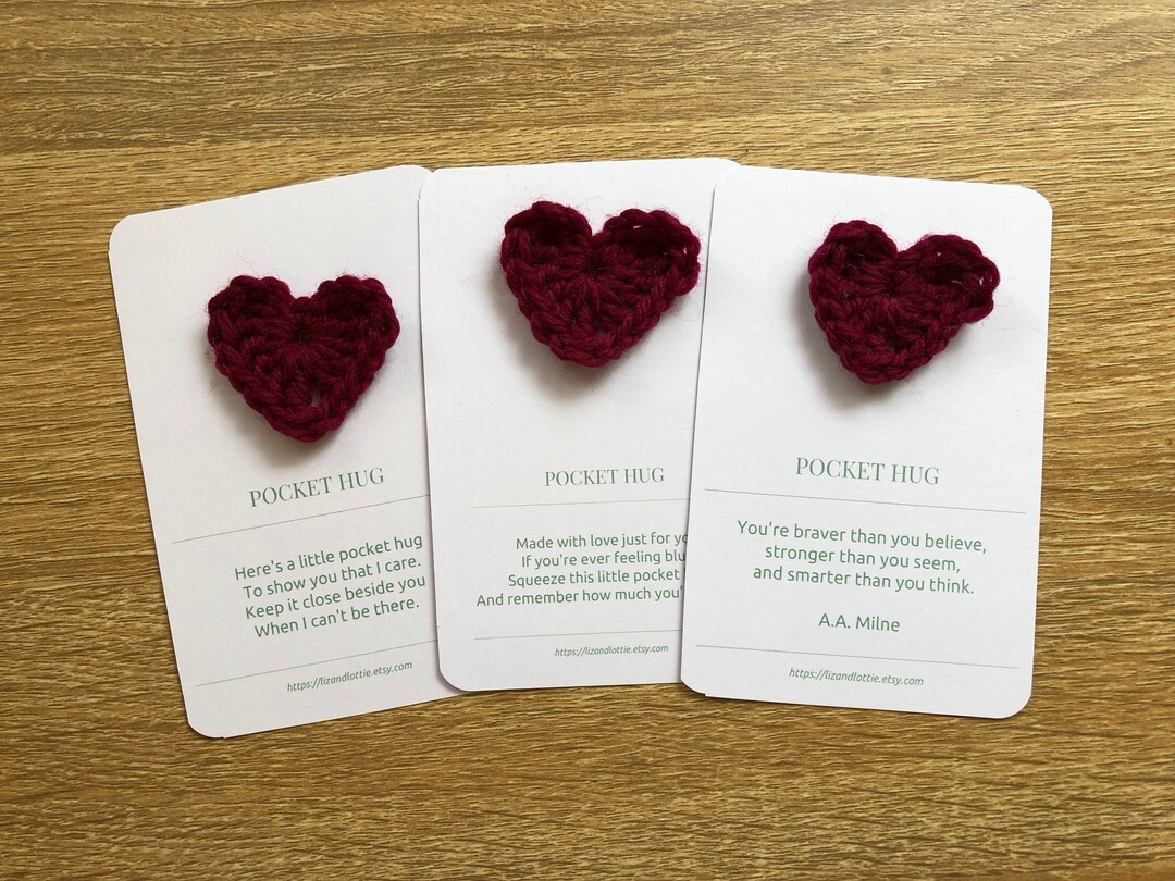 Pocket Hugs Crocheted Hearts & Rhyme Cards. Class Packs Available. Etsy