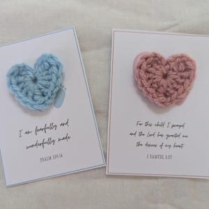 Pocket hug ~ Bible verse new baby card & crocheted heart
