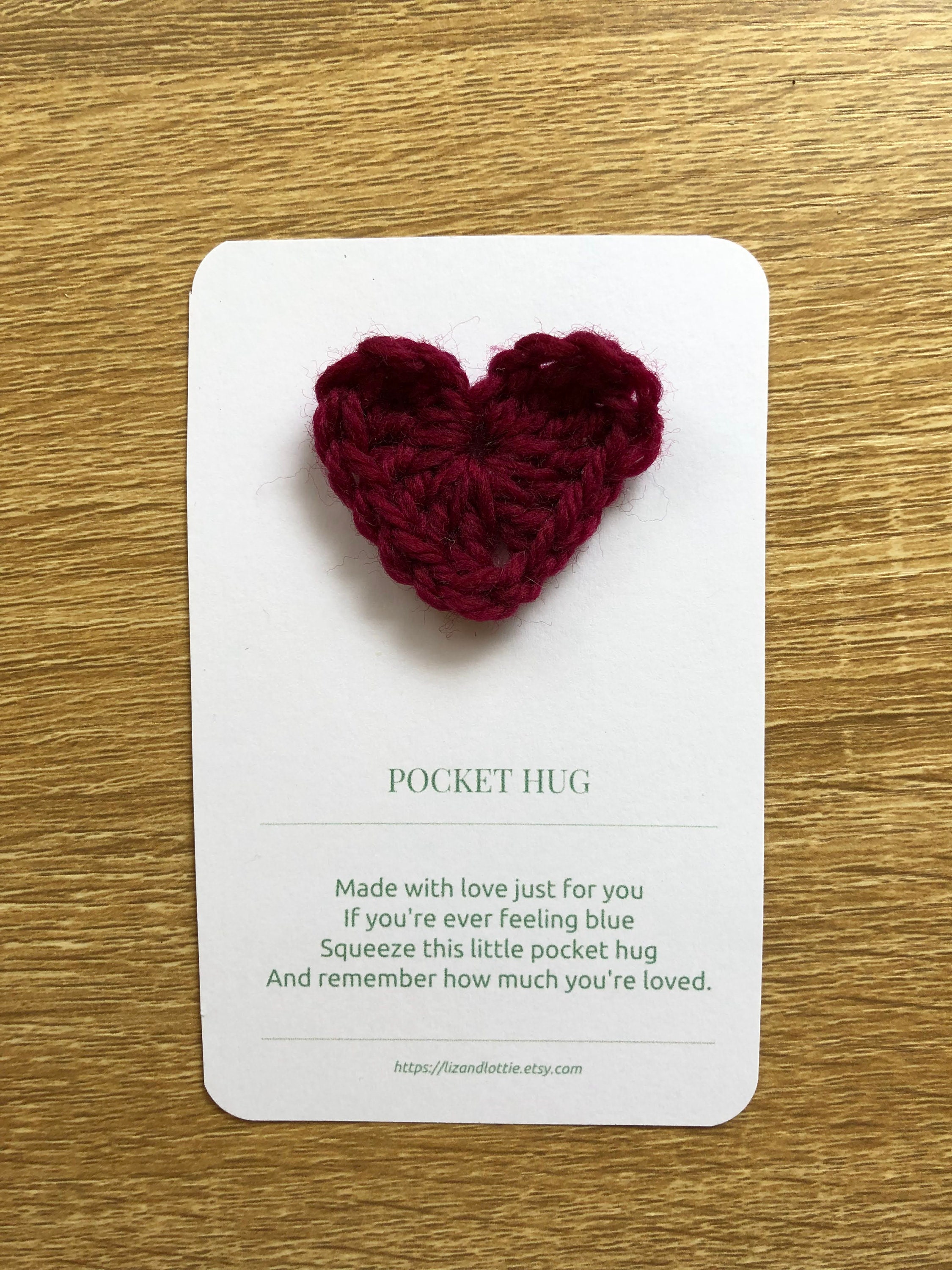 Pocket Hugs Crocheted Hearts & Rhyme Cards. Class Packs Available