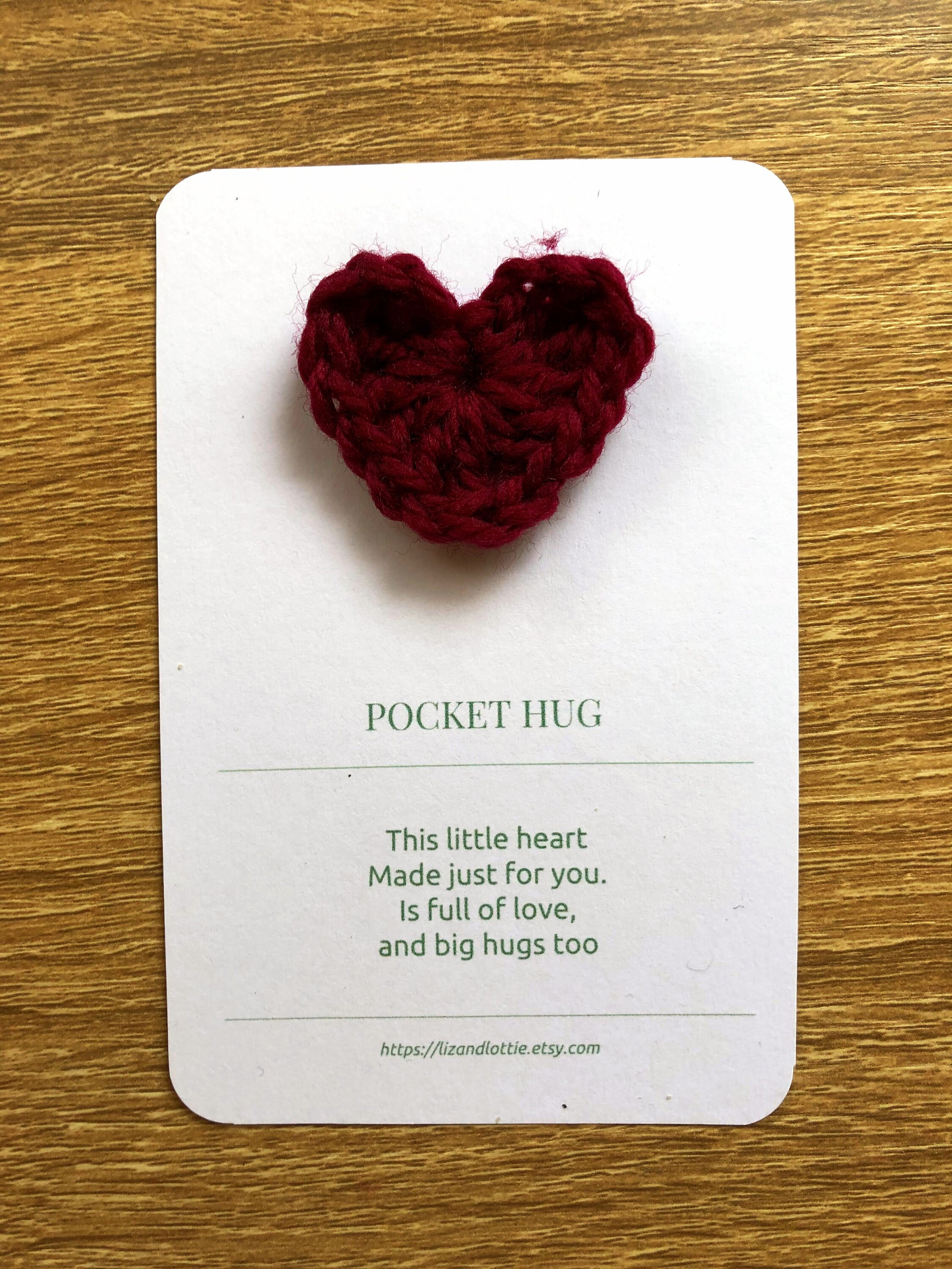 Pocket Hugs Crocheted Hearts & Rhyme Cards. Class Packs Available