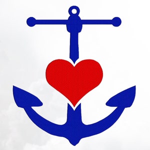 Anchor Embroidery Design, Maritime Nautical Digital Designs For Embroidery Machines, Heart Embroidery Pattern