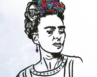 Frida-borduurwerk, Frida-machineborduurontwerp, Frida Art, Frida-borduurpatroon, digitale schetsen