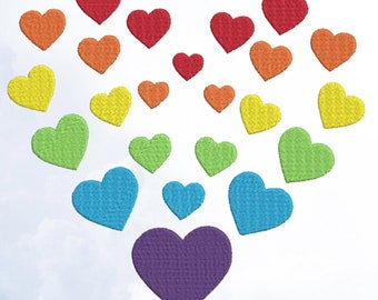 Rainbow Heart Embroidery Design, Rainbow Embroidery Art, Love Embroidery Pattern, Rainbow Heart, Hearts, Digital Sketches