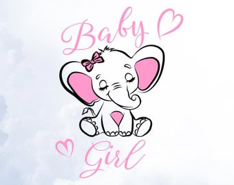 Fichier SVG de bébé fille, fichier vectoriel de petit éléphant disant, conceptions de croquis numériques pour les machines de découpe Cricut et Silhouette