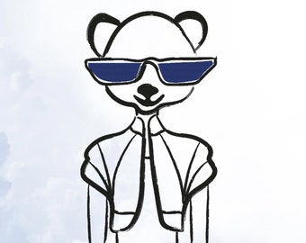 Panda Bär Skizze Stickdatei Design, handgezeichnete Stil Stickerei, gezeichnete Hipster Tiere Designs für Stickmaschinen, digitale Skizzen