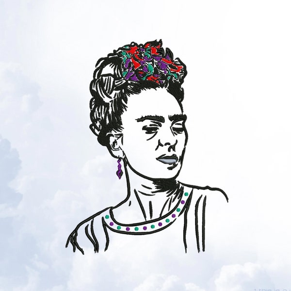 Frida Stickerei, Frida Maschinenstickerei Design, Frida Kunst, Frida Stickmuster, digitale Skizzen