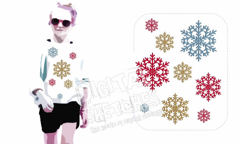 Motif de broderie de flocon de neige, broderie de flocons de neige, décorations de Noël, broderie de vacances, fait à la main, broderie de bonhomme de neige, téléchargement numérique image 4