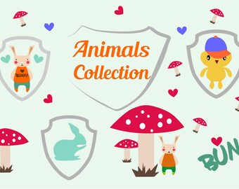 Hase SVG, Hasen SVG-Dateien, Hase Clipart, Vektorgrafiken, Huhn Clipart, Tiere SVG, Dekoration, Pilz Clipart, digitale Kunst