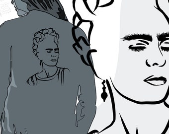 Frida SVG, Frida Poster, Line Art, minimalistische Kunst, Wandkunst, Vektorkunst, One Line Drawing, Illustration