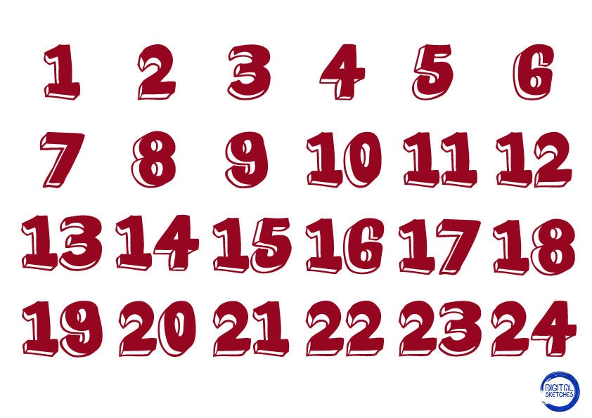 Advent Calendar Numbers Printable Calendar Christmas - Etsy