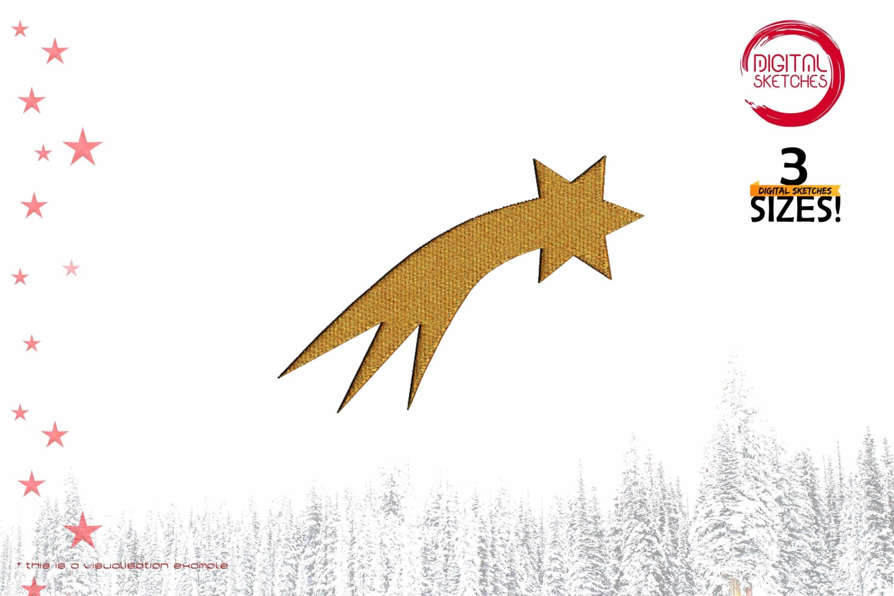 Christmas Shooting Star Embroidery Design, Star Embroidery File ...