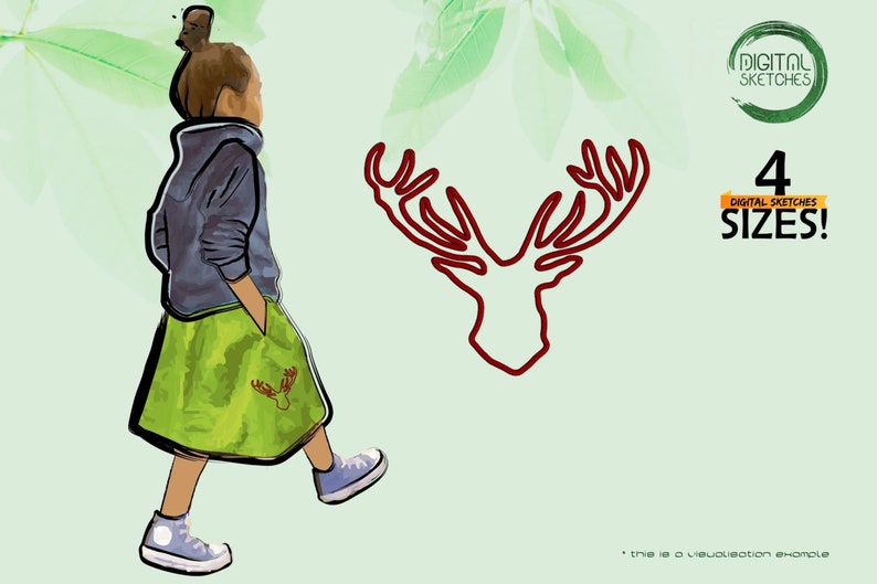 Antlers Applique Design, Deer Head Machine Embroidery Design image 2