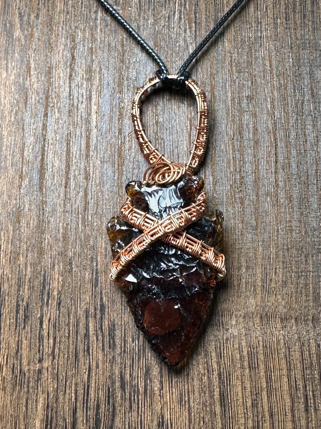 Arrowhead Brown Glass Modern Necklace Etsy arrowhead-brown-glass-modern-necklace-etsy