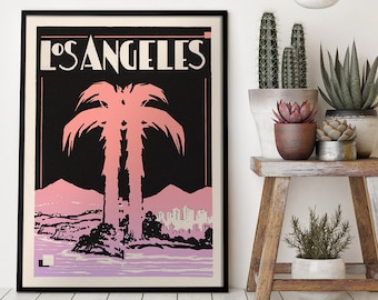 Los Angeles wall art, Los Angeles poster, California print, Palm Tree Print, Art Deco Print, California Art Print, Pink Prints, Deco decor