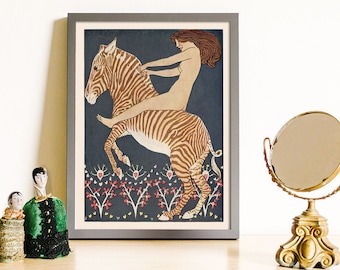 Art Nouveau wall art, Bathroom Decor, Bathroom Wall Decor, Decorative Arts Women, Vanity Art, Makeup Art, Vintage fashion print, Zebra Art
