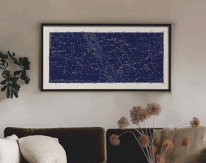 Blue Star Map Print, Equatorial star chart, Vintage Nautical Celestial Map, Northern and Southern constellation map, Astronomy Wall Art