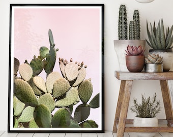 Cactus Print of prickly pear cactus against pink sky