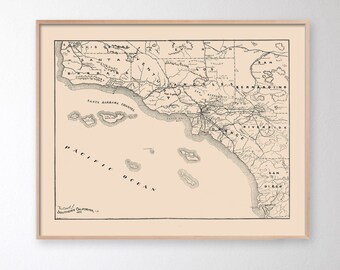 Southern California map print | Map of SoCal print | Los Angeles Santa Barbara Ventura Riverside San Diego San Luis Obispo Map poster