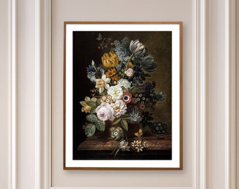 Victorian Wall Decor, Floral Wall Art Decor, Flower Wall Art, Modern Victorian Cottagecore Decor, Flower Bouquet Vintage Still LIfe Painting