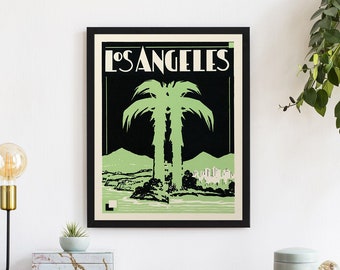 Los Angeles Print, LA Art Print, Los Angeles Art Deco Style Vintage Graphic, Palm tree pictures, LA Noir, La Deco, Old Hollywood, Vintage LA