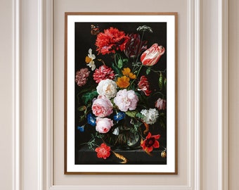 Modern Victorian Wall Art, Victorian Wall Decor, Floral Wall Art, Victorian Flower, Dutch Still Life, Red Flowers, Floral Decor, Dark Floral