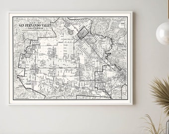 San Fernando Valley Map Print, North Hollywood, Burbank, Van Nuys, Los Angeles map print, ;Los Angeles city poster | Los Angeles Wall Decor