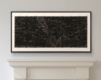 Star Map Print, Constellations Chart Print, Celestial Decor, Large Horizontal Art Print for Living room, Masculine Home Decor, Above bed art