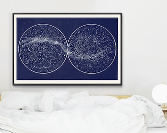 Space Art Celestial Star Chart Constellation Wall Print, Star Map Galaxy Print, Northern Hemisphere Milky Way print w/ Double Constellation