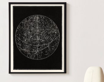 Star Map, Star Chart, Constellation Print, Constellations and Heavens Vintage Astronomy Print, Celestial Bodies, Northern Hemisphere