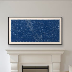 Star Map Print, Blue Star Map, Southern Constellations Chart Print, Blue Celestial Map, Large Horizontal Nautical Wall Art for living room