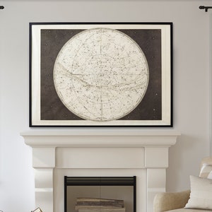 Extra Large Wall Art, Star Chart Celestial Map and Constellation Art for living room or bedroom 19th C. Constellation Map, Star Map Decor