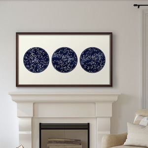 Nautical Constellation Map Celestial Decor, Large Horizontal Vintage Star Print set with Framed Art option, Circular Art