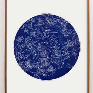 Impression constellation du zodiaque avec ours, art constellation astrologie, carte du ciel bleu, impression d'art signes du zodiaque, affiche constellation, 3 sur 3