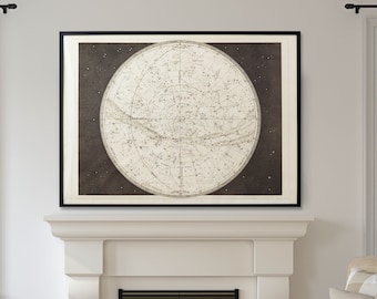 Extra Large Wall Art, Star Chart Celestial Map and Constellation Art for living room or bedroom 19th C. Constellation Map, Star Map Decor