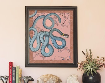 Maximalist Collage Print with decorative Snake and Floral Art