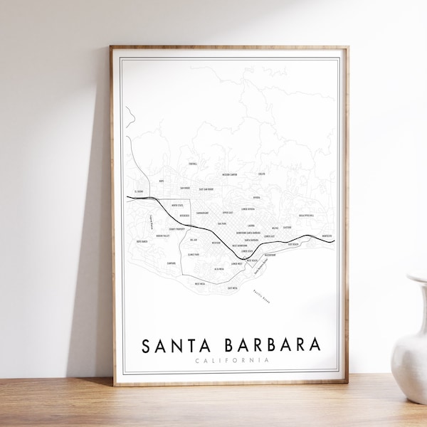 Santa Barbara Map Print, Neighborhood Map, Santa Barbara Map Poster, Gift for UC Santa Barbara student, Santa Barbara Art